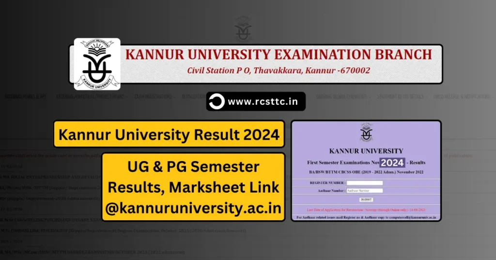 Kannur University Result 2024 UG & PG Semester Results, Marksheet Link @kannuruniversity.ac.in